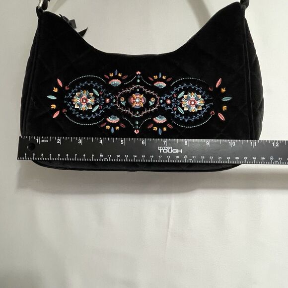 Vera Bradley Frannie Crescent Crossbody Purse Black Velvet Embroidered Floral - Picture 12 of 14